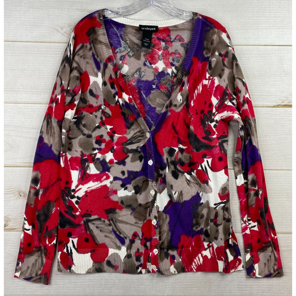 Lane Bryant Cardigan Sweater Womens 14/16 Multicolor Floral Button V-Neck Knit - Picture 1 of 9